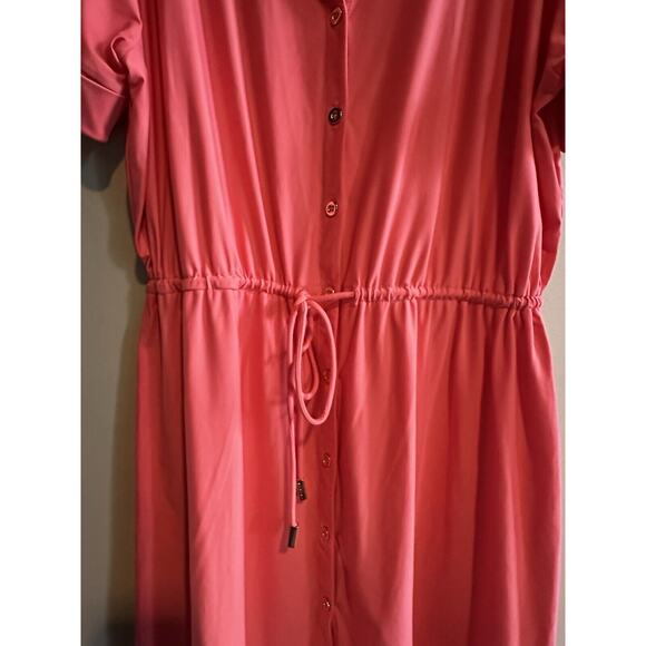 Cabana Life Coral Mini Dress Size XL Drawstring Waist Button Up Resort Vacation - Picture 6 of 12